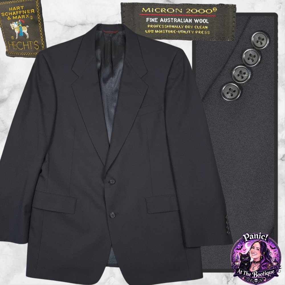 Hart‎ Schaffner Marx Suit Jacket Blazer Mens 42L Micron 2000 Wool Black Vintage